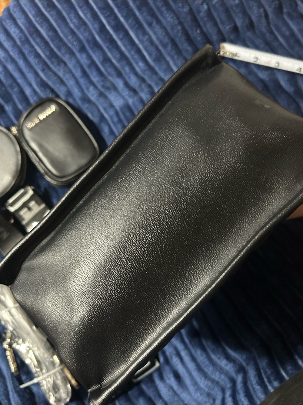 Steve Madden Black Quilted Mini Satchel with Branded Strap and Pouches - Picture 10 of 10